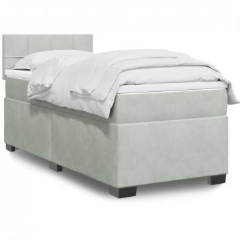 Cama box spring de muelles con colchón gris claro 100x200 cm terciopelo