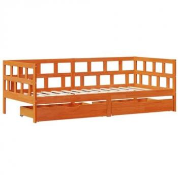 Sofá cama con cajones de cera marrón 80x200 cm Pino macizo