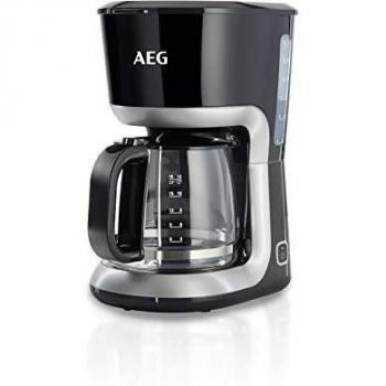 AEG KF3300 Cafetera de Goteo de 12 Tazas, Jarra de Cristal con Indicador de Nivel, Capacidad de 1.4L, Apta Lavavajillas, Sistema Antigoteo, Filtro Extraíble, Función Apagado Automático, 1100W, Negro