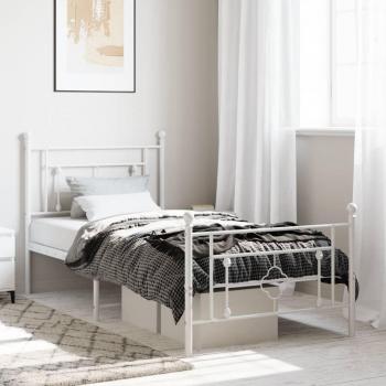 Cama de metal blanca con cabecero y pie de cama 90x190 cm