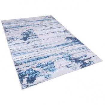 Alfombra de poliéster azul y beige con patrón abstracto desgastado, fondo revestido de goma, 140 x 200 cm Burdur