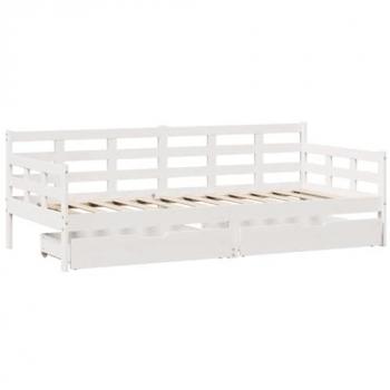 Sofá cama con cajones de madera maciza de pino blanca 90x190 cm, sofá cama cómodo y funcional