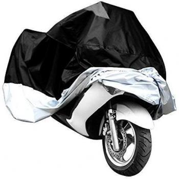 GenialES® Cubierta para Moto 400cc-1000cc Funda Motocicleta Impermeable Anti UV Protectora de Bicicleta Poliéster Negro y Borde Plateado 3XL: 295*110*140cm