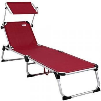 Tumbona Aluminio Ajustable Canopy Sombrilla Rojo - capacidad de carga 180Kg, longitud 210cm, respaldo ajustable, asa de transporte