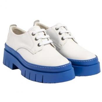 Art 1952 Amberes - Zapatos de cordones para mujer, piel nappa blanca y azul, talla 38 EU, altura de tacón de 5 a 8 cm, estilo casual