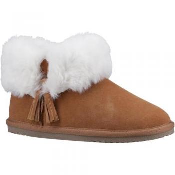 Hush Puppies Ayana Women's Tan Suede Faux Fur Classic Slippers