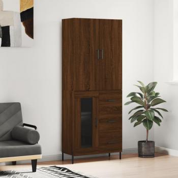 Aparador alto de madera contrachapada marrón roble 69,5x34x180 cm