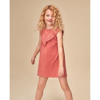 Vestido de punto con tiras bordadas rosa para niña