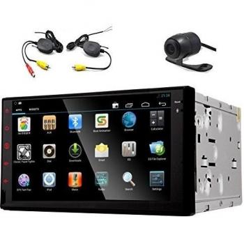 Pupug 4-core CPU 7 Android 4.4 Radio de coche universal En Dash HD de pantalla tš¢ctil NO-DVD Doble Din GPS Stereo Radio AM / FM SD / USB / BT / Wifi / apoyar micrš®fono externo con cš¢mara inalš¢mbrica gratis como regalo