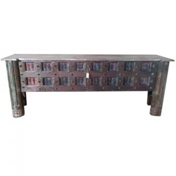 Aparador Amplio Wanderlust Deco Acabado Artesanal 223x42x90h Cm - Madera y Metal - Tono Marrón