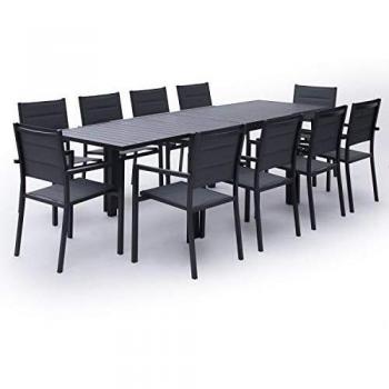 Conjunto de jardín extensible Venezia 132/264 cm en textilène gris para 10 plazas - aluminio antracita