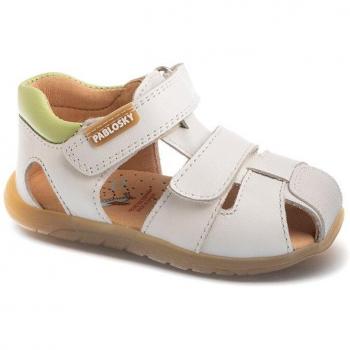 Sandalias Pablosky 025801 - Sandalias cerradas de bebés en piel blanca con cierre de velcro