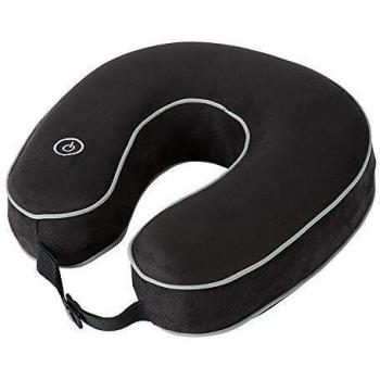 HoMedics TA-NMSQ220BK-EU Almohada de viaje vibrante para el cuello con 2 velocidades, incluye tapones para los oídos, negro