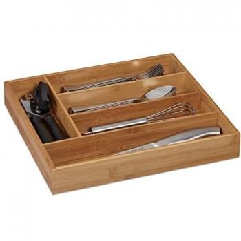 Portaposate de Bambú Natural con 5 Compartimentos para Cajón, Divisor de Utensilios de Cocina (5 x 30 x 34 cm)