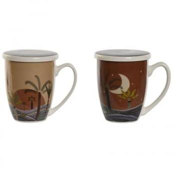 Taza con Filtro para Infusiones Home ESPRIT Azul Beige Terracota Acero Inoxidable Porcelana 380 ml (2 Unidades)