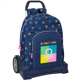 Safta Mochila Escolar Benetton Cool con Carro Evolution, Ideal para Niños de Diferentes Edades, Cómoda y Versátil, Calidad y Resistencia, Color Azul Marino