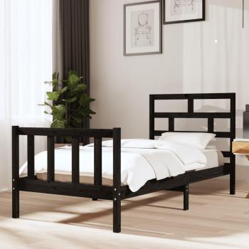Cama de madera maciza de pino gris negro 90x200 cm