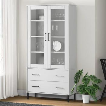 Librería OSLO de madera maciza con patas de metal blanco, dimensiones 85x35x172,5 cm