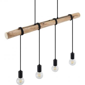 Lámpara colgante Ferris de madera y metal vintage, 4 luces E27 en marrón para salón y comedor