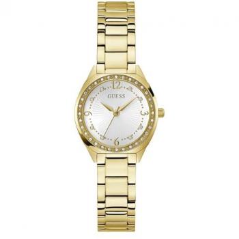 Guess Ladies Gold Tone Crystal Watch with White Dial - 30mm