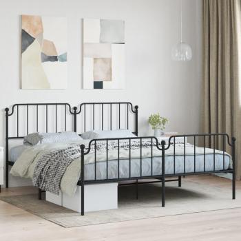 Cama Estructura de Metal Negro con Cabecero y Pediera 180x200 cm