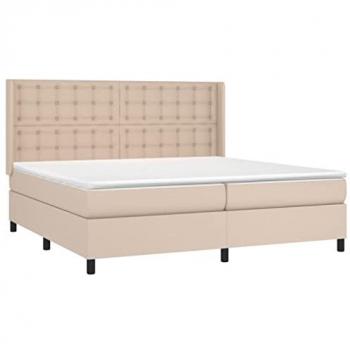 Cama Box Spring con Colchón y LED en Cuero Sintético Capuchino 200x200cm