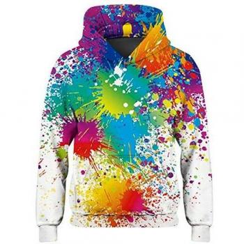 Freshhoodies Niños Niñas Sudadera con Capucha 3D Pintada Impresa Colorida Pull-Over Pintura Sudadera Pullover Manga Larga Cordón Galaxia Camiseta Hoodies Tops 11-14 Años