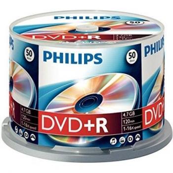Philips DVD+R Espacios en Blanco (4,7 GB de Datos/vídeo de 120 Minutos, 16 Tomas de Alta Velocidad, husillo 50)