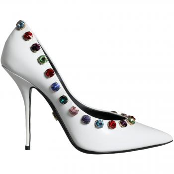 Dolce & Gabbana White Crystal Leather High Heel Pumps - EU39/US8.5, UK6, US9, Female