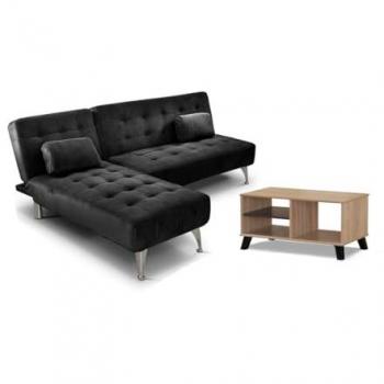 Sofa Cama Chaise Longue XS Negro con Mesita de Centro DN Cambria