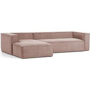Kave Home - Sofá Blok 3 plazas Chaise Longue Izquierdo Pana Rosa 330 cm