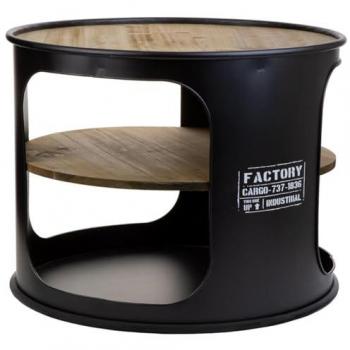 Mesa auxiliar Alexandra House de metal y madera de abeto, negra, con estante impreso, 60 x 60 x 47 cm