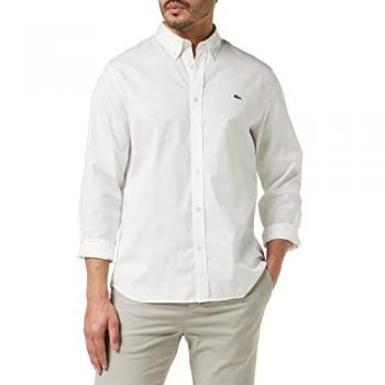 Lacoste White Button-Down Shirt Crocodile Logo for Men, available in sizes M, L, XL, and 3XL