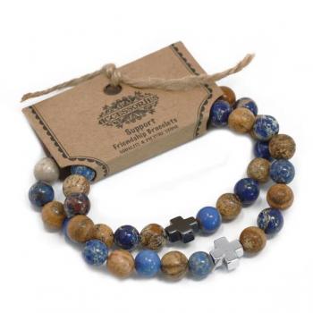 Pulseras de Amistad - Soporte - Set de 2 Pulseras de Gemas Sodalita y Piedra de Imagen
