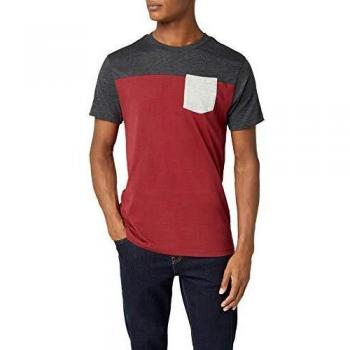 Urban Classics Men's 3-Tone Pocket Tee Longsleeve T-Shirt, Burgundy/Cha/Gry, S
