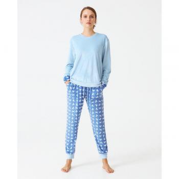 Pijama de mujer largo combinado en terciopelo estampado