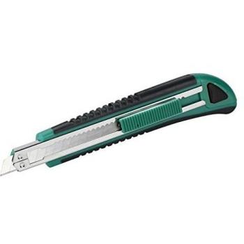 Wolfcraft 4139000 - Cúter de cuchillas separables 2K con cuchilla 9 mm, mango de plástico, zona de agarre blanda y agradable al tacto, depósito con 3 hojas de recambio 9 mm