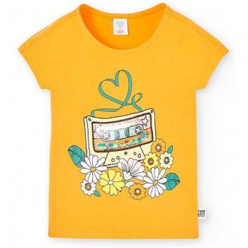 Camiseta de niña Boboli 428026 ALBARICOQUE con diseño de cordonets y manga corta