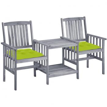 Acacia Wood Garden Chairs with Cushions and Tea Table