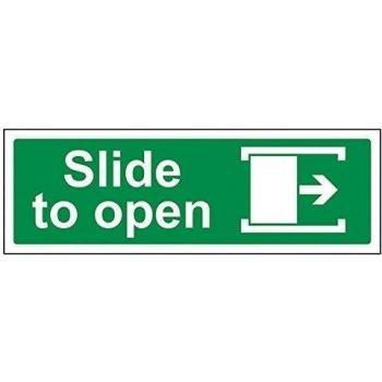 Condiciones de seguridad vsafety 22011 ax-rSlide de abrir derecha puerta signo, plástico rígido, paisaje, 300 mm x 100 mm), color verde