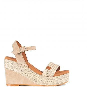 Sandalias de cuña de rafia y serraje