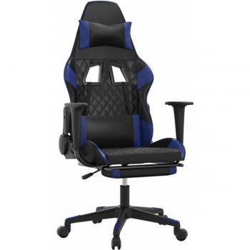 Silla de masaje gaming con reposapiés en cuero sintético negro y azul