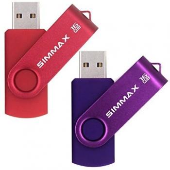 SIMMAX Memorias USB 2 Piezas 16GB USB 2.0 Stick Giratoria Flash Drive Pendrives Almacenamiento Datos
