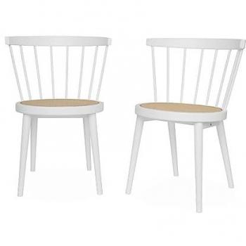 Silla de madera y caña, set de 2, Nora, Blanco, 54x54x76.5 cm