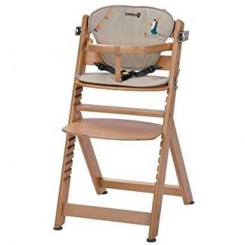 Safety 1st Timba con cojín, Trona de madera evolutiva, Trona para bebés con bandeja extraíble, Silla de altura regulable crece con el niño 6 meses - 10 años, color Natural
