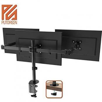 PUTORSEN® Soporte de Tres Brazo de Escritorio Ajustable, para Pantalla de Monitor de TV, LCD y computadora de13-24, con Capacidad de Carga de 7kg para Cada Monitor