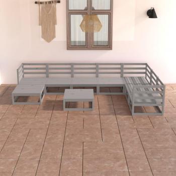 Sofá de jardín conjunto 8 piezas de madera de pino macizo gris