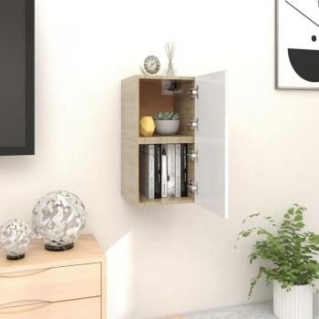 Mueble de TV de pared vidaXL, 2 unidades, dimensiones 30,5x30x30 cm, color blanco roble Sonoma