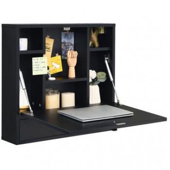 White Foldable Wall-Mounted Secretary Desk with Space-Saving Design