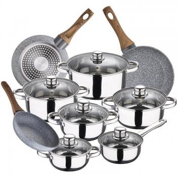 Batería de Cocina 12 Piezas San Ignacio Cassel Acero Inoxidable y Sartenes Daimiel Aluminio Forjado (18/22/26 cm)